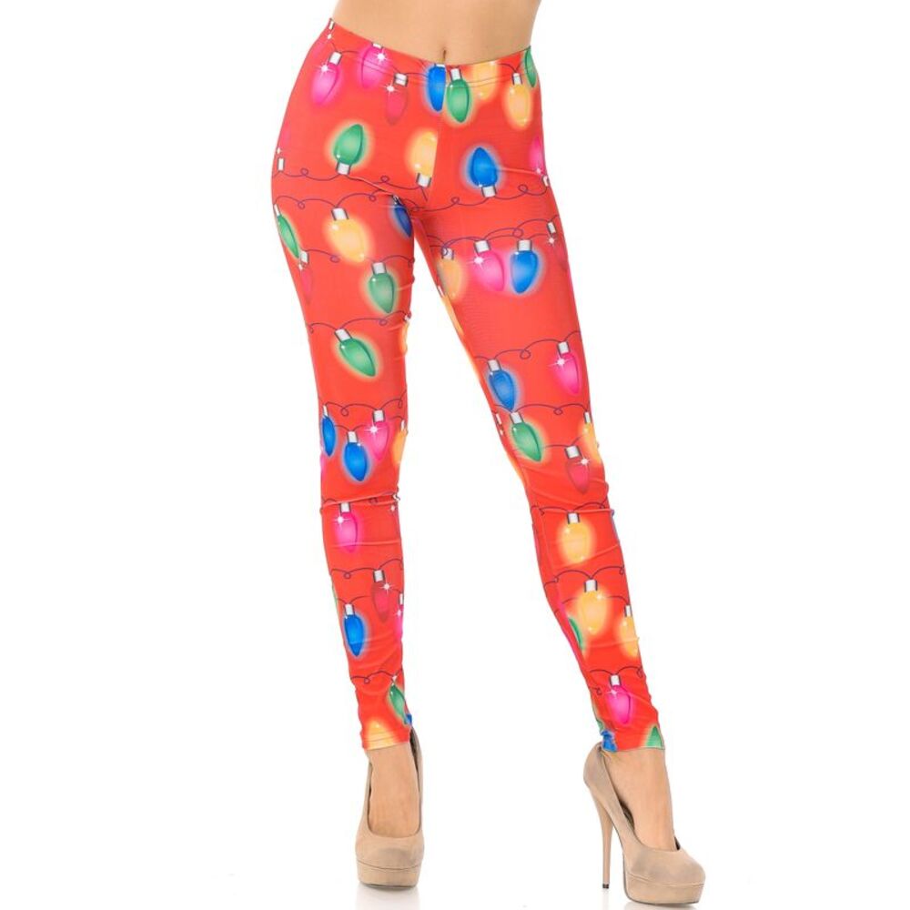 World of Leggings Ruby Red Colorful Christmas Lights Leggings - Plus Size